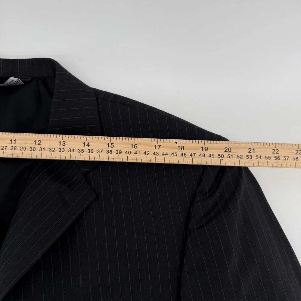 Claiborne Suit Jacket Mens 44L Black Pinstripe 100% Wool 3-Button Blazer
